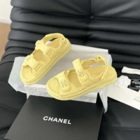 Chanel Women Open Toe Sandal in Calfskin Leather-Yellow (2)