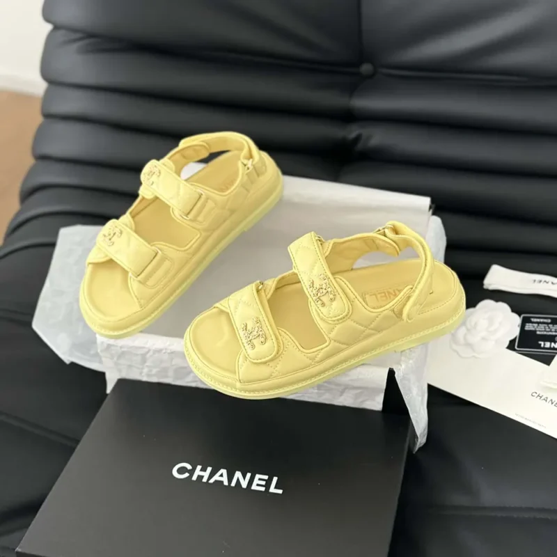 Chanel Women Open Toe Sandal in Calfskin Leather-Yellow