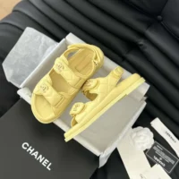 Chanel Women Open Toe Sandal in Calfskin Leather-Yellow (2)