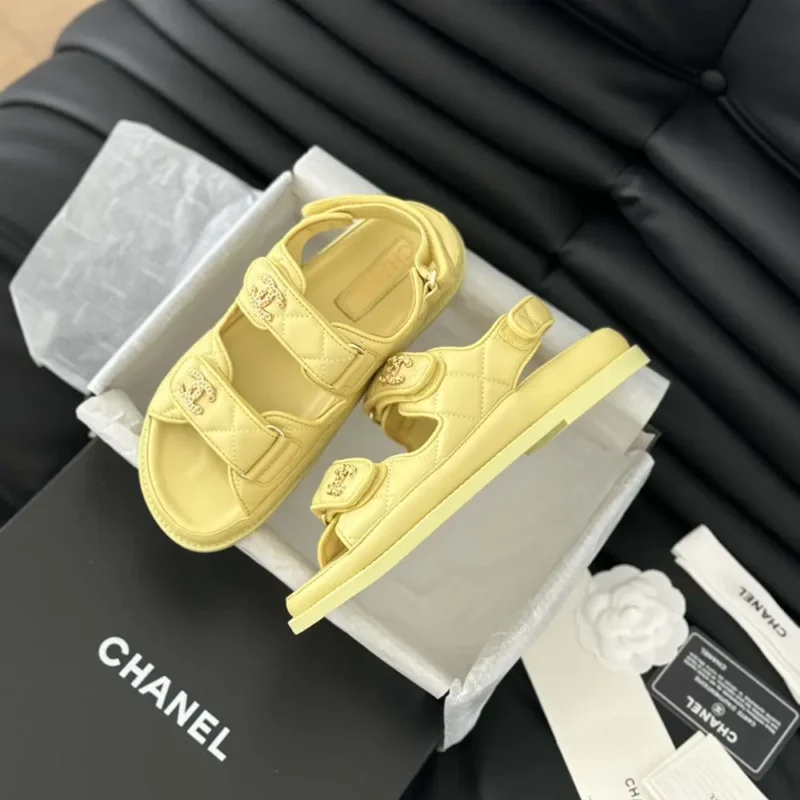 Chanel Women Open Toe Sandal in Calfskin Leather-Yellow