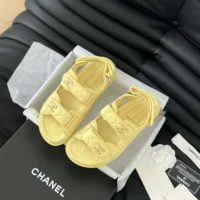 Chanel Women Open Toe Sandal in Calfskin Leather-Yellow (2)