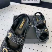 Chanel Women Sandals Braided Fabric Black 1 cm Heel (1)