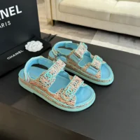 Chanel Women Sandals Braided Fabric Blue 1 cm Heel (1)