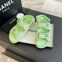 Chanel Women Sandals Braided Fabric Green 1 cm Heel (1)