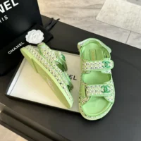 Chanel Women Sandals Braided Fabric Green 1 cm Heel (1)