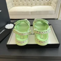 Chanel Women Sandals Braided Fabric Green 1 cm Heel (1)