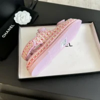 Chanel Women Sandals Braided Fabric Pink 1 cm Heel (1)