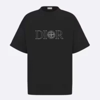 Dior Men Dior and Stone Island T-shirt Oversized Fit Black Cotton Jersey (1)