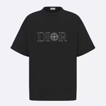 Dior Men Dior and Stone Island T-shirt Oversized Fit Black Cotton Jersey