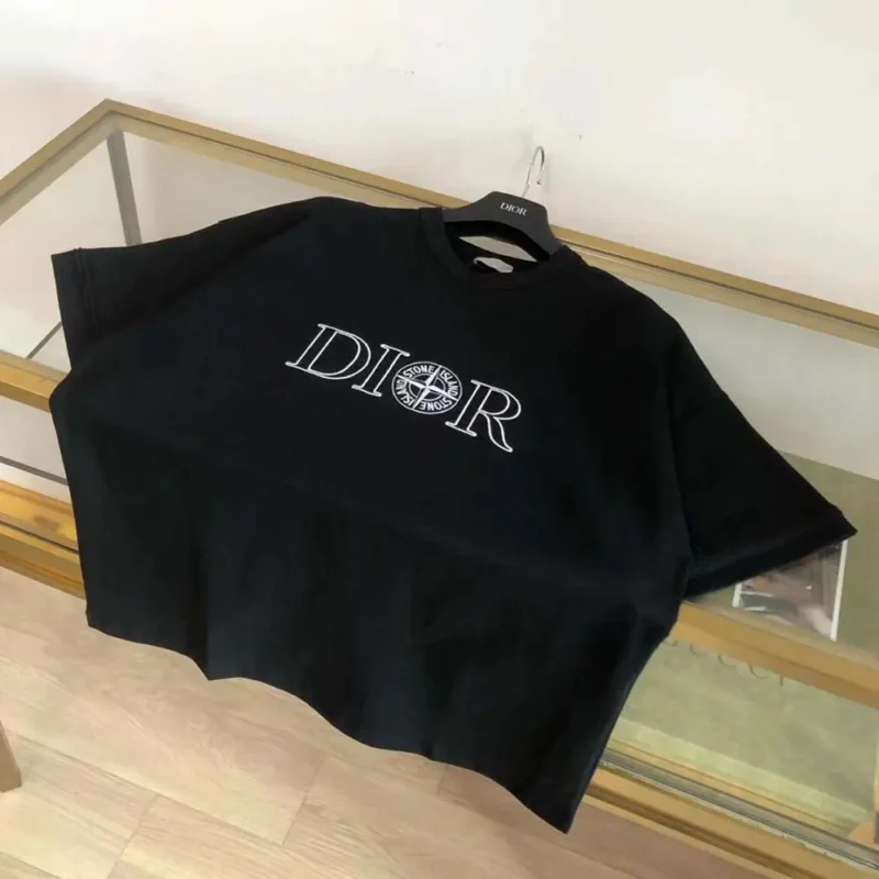 Dior Men Dior and Stone Island T-shirt Oversized Fit Black Cotton Jersey