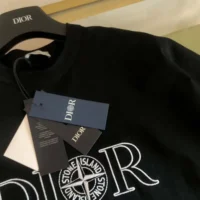 Dior Men Dior and Stone Island T-shirt Oversized Fit Black Cotton Jersey (1)