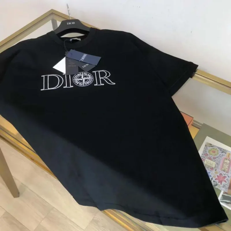 Dior Men Dior and Stone Island T-shirt Oversized Fit Black Cotton Jersey