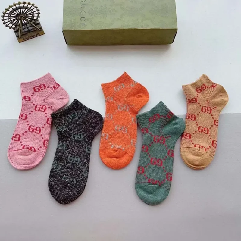 Gucci Unisex 5 Pairs GG Cotton Socks with Web