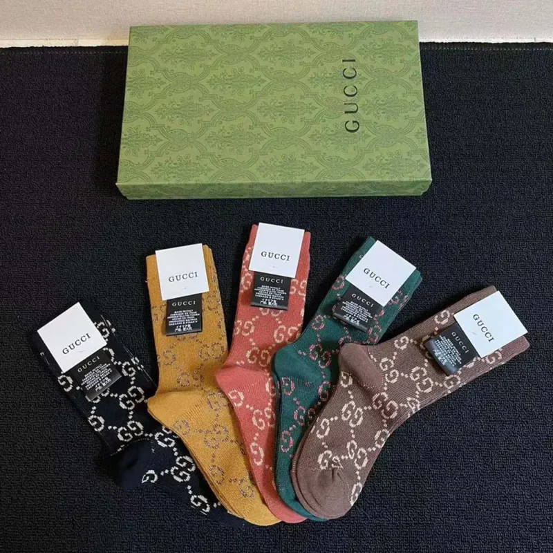 Gucci Unisex 5 Pairs GG Pattern Cotton Blend Socks