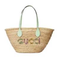 Gucci Unisex Mini Straw Tote with Gucci Logo-Pale Green (1)