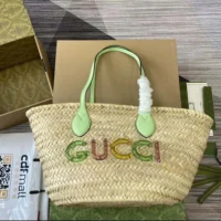 Gucci Unisex Mini Straw Tote with Gucci Logo-Pale Green (1)