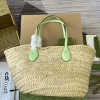 Gucci Unisex Mini Straw Tote with Gucci Logo-Pale Green (1)