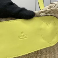 Gucci Unisex Mini Straw Tote with Gucci Logo-Yellow (1)