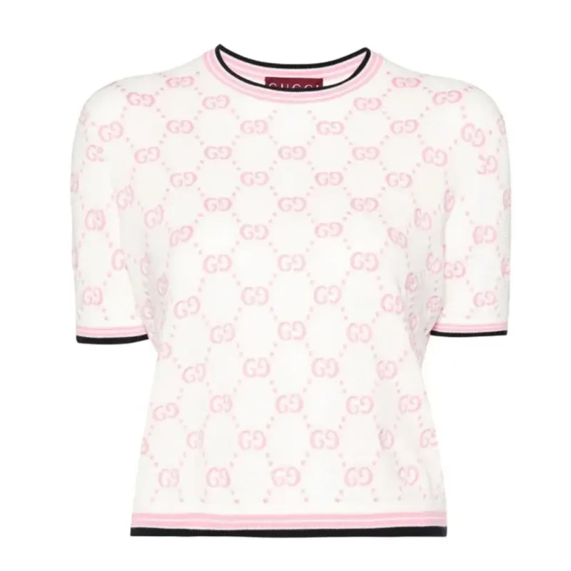 Gucci Women Cotton Crewneck Top with GG Intarsia 788766XKD1R9487