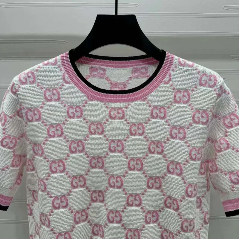 Gucci Women Cotton Crewneck Top with GG Intarsia 788766XKD1R9487