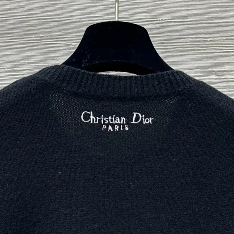 Dior Men Embroidered Sweater Black and White Cashmere and Silk Knit with New York Motif