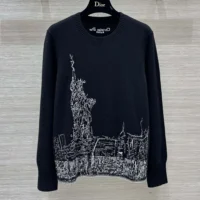 Dior Men Embroidered Sweater Black and White Cashmere and Silk Knit with New York Motif (1)