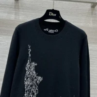 Dior Men Embroidered Sweater Black and White Cashmere and Silk Knit with New York Motif (1)