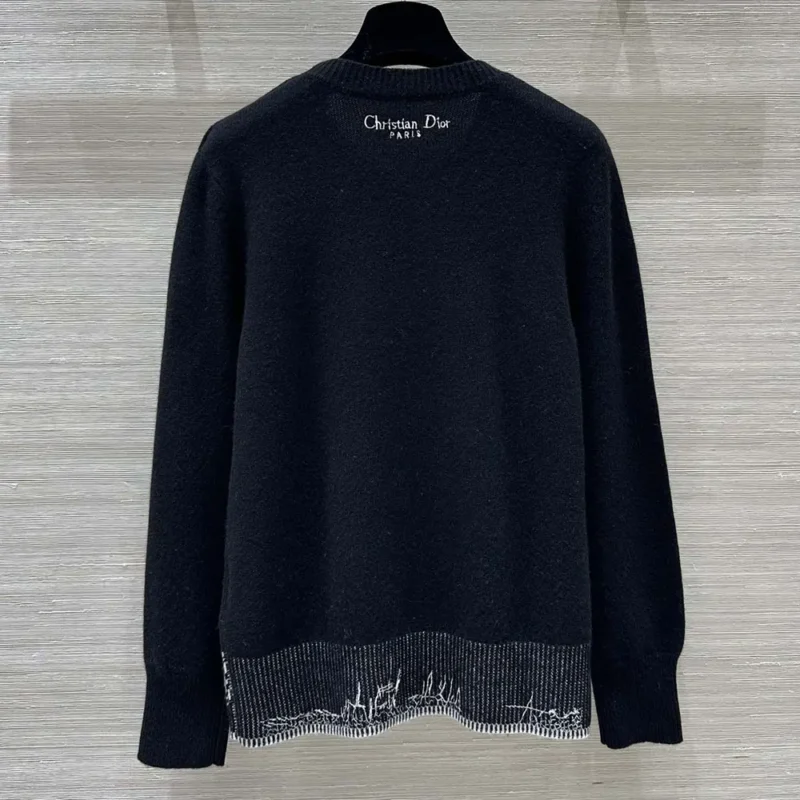 Dior Men Embroidered Sweater Black and White Cashmere and Silk Knit with New York Motif