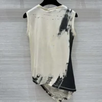 Dior Women Asymmetric Tank Top Black and White Cotton Jersey with Paris Motif (1)