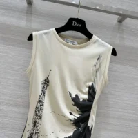 Dior Women Asymmetric Tank Top Black and White Cotton Jersey with Paris Motif (1)