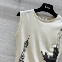 Dior Women Asymmetric Tank Top Black and White Cotton Jersey with Paris Motif (1)