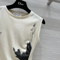 Dior Women Asymmetric Tank Top Black and White Cotton Jersey with Paris Motif (1)