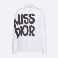 Dior Women Blouse White Cotton and Silk Poplin with Black Miss Dior Graffiti Motif (1)