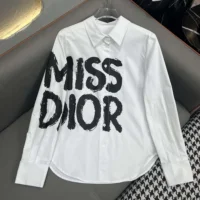 Dior Women Blouse White Cotton and Silk Poplin with Black Miss Dior Graffiti Motif (1)