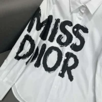 Dior Women Blouse White Cotton and Silk Poplin with Black Miss Dior Graffiti Motif (1)