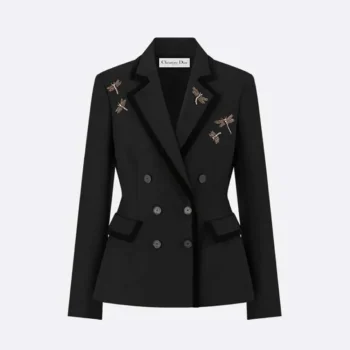 Dior Women Embroidered Marlène Jacket Black Wool and Mohair with Dragonfly Motif