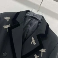 Dior Women Embroidered Marlène Jacket Black Wool and Mohair with Dragonfly Motif (1)