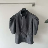 Dior Women Fitted Jacket with Tied Neckline Gray Virgin Wool Tweed (1)