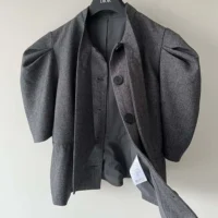 Dior Women Fitted Jacket with Tied Neckline Gray Virgin Wool Tweed (1)