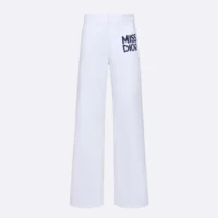 Dior Women Flared Pants White Cotton Denim with Blue Miss Dior Graffiti Motif