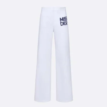 Dior Women Flared Pants White Cotton Denim with Blue Miss Dior Graffiti Motif