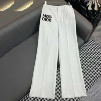 Dior Women Flared Pants White Cotton Denim with Blue Miss Dior Graffiti Motif (1)