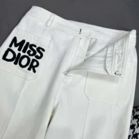 Dior Women Flared Pants White Cotton Denim with Blue Miss Dior Graffiti Motif (1)