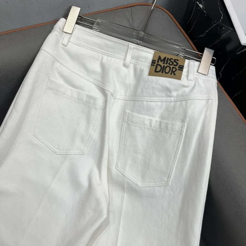 Dior Women Flared Pants White Cotton Denim with Blue Miss Dior Graffiti Motif