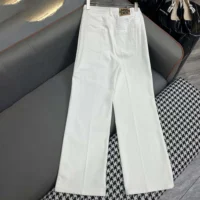 Dior Women Flared Pants White Cotton Denim with Blue Miss Dior Graffiti Motif (1)