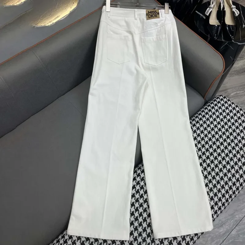 Dior Women Flared Pants White Cotton Denim with Blue Miss Dior Graffiti Motif