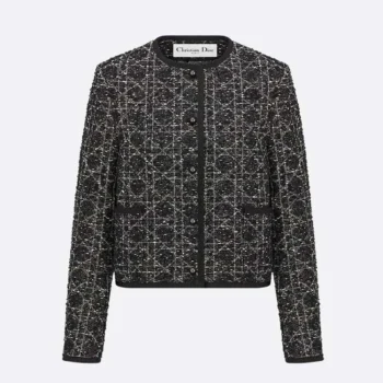 Dior Women Macrocannage Cropped Jacket Black and White Technical Cotton Tweed