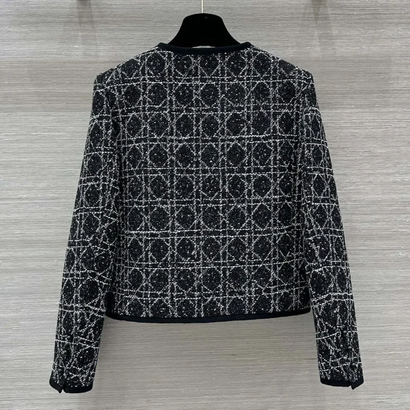 Dior Women Macrocannage Cropped Jacket Black and White Technical Cotton Tweed