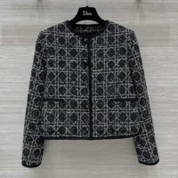 Dior Women Macrocannage Cropped Jacket Black and White Technical Cotton Tweed (1)