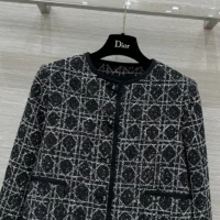 Dior Women Macrocannage Cropped Jacket Black and White Technical Cotton Tweed (1)